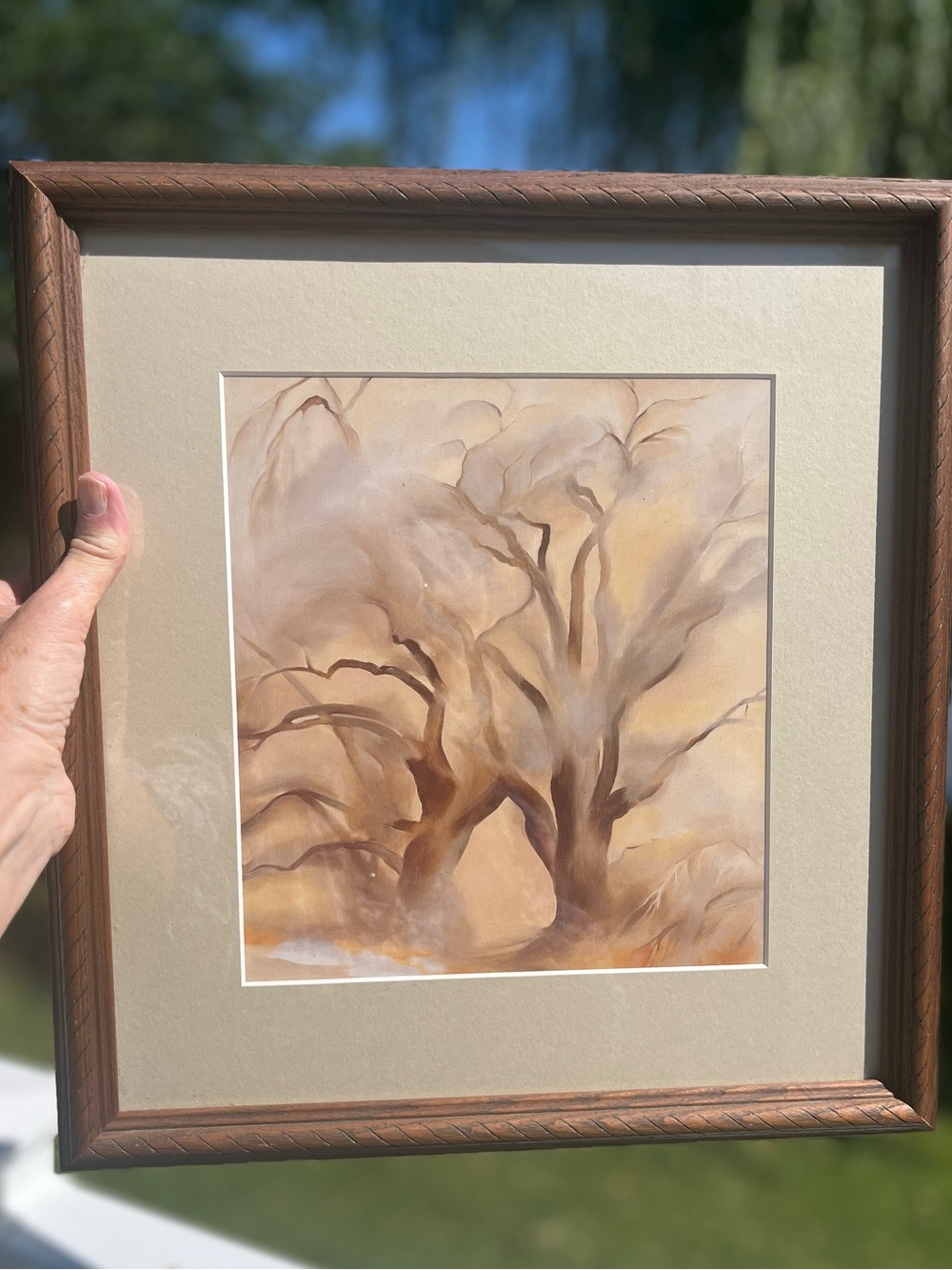 Framed Neutral Tree Art Print in Cream and Brown - Unbranded